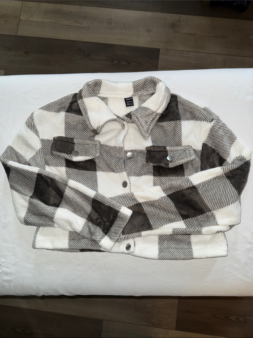 Shein White & Gray Plaid Sherpa Jacket